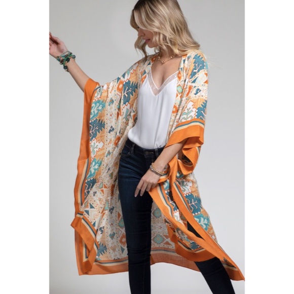 Accessories - SOLD OUT Navajo Ethnic Western Orange Turquoise Open Bohemian Coverup Kimono